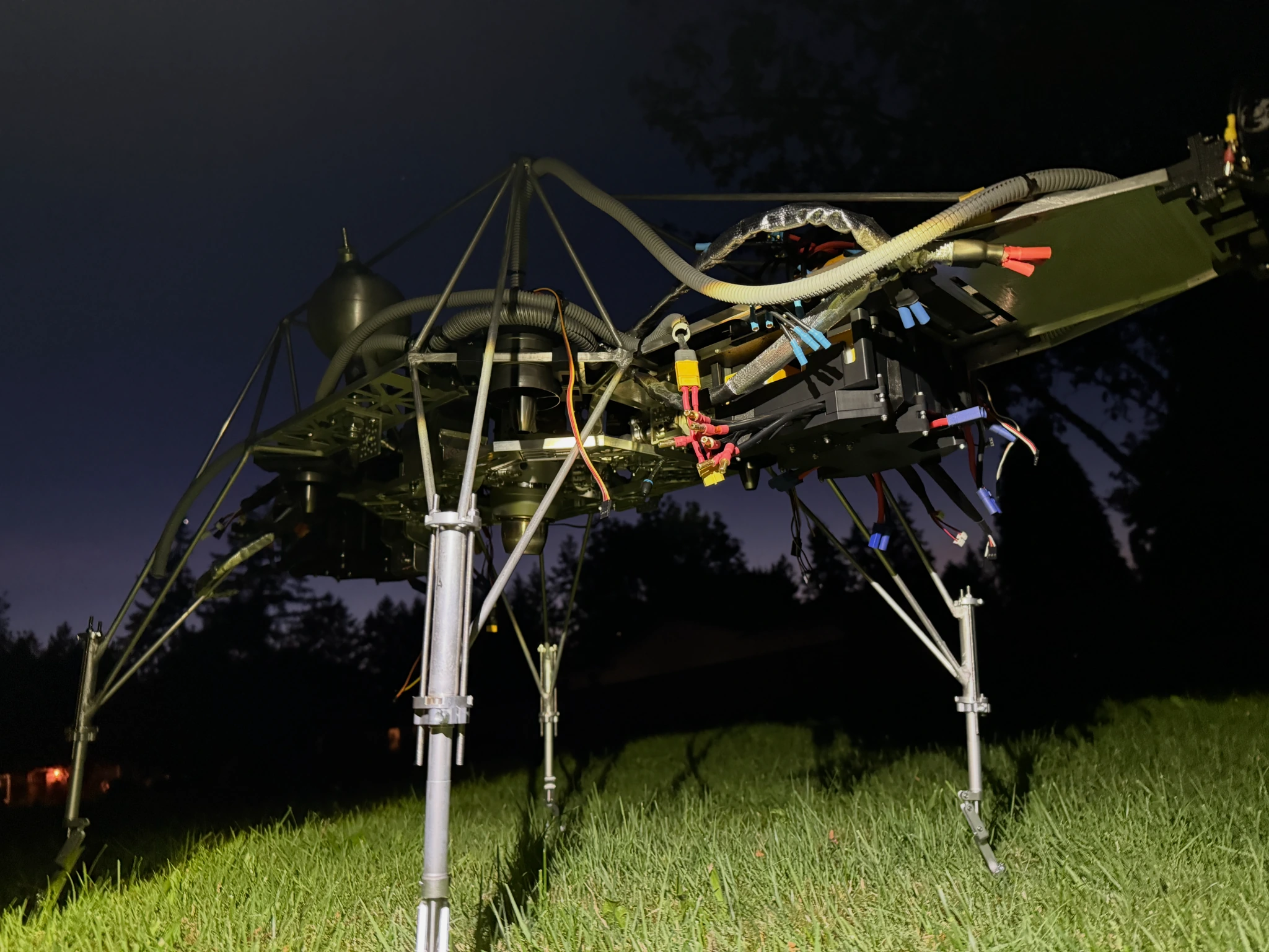 LFED vehicle at night, showing the gimbaled propulsion system and outer structure